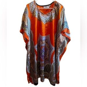 EY Signature Especially Your Orange Colorful Cafton Poncho Muumuu One Size